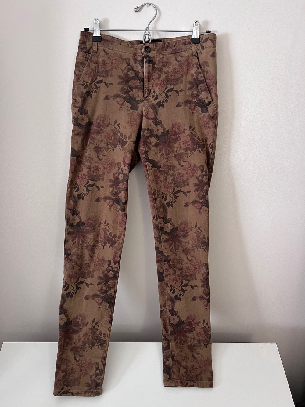 Peruvian Connection Brown Floral Slim Chino Pants